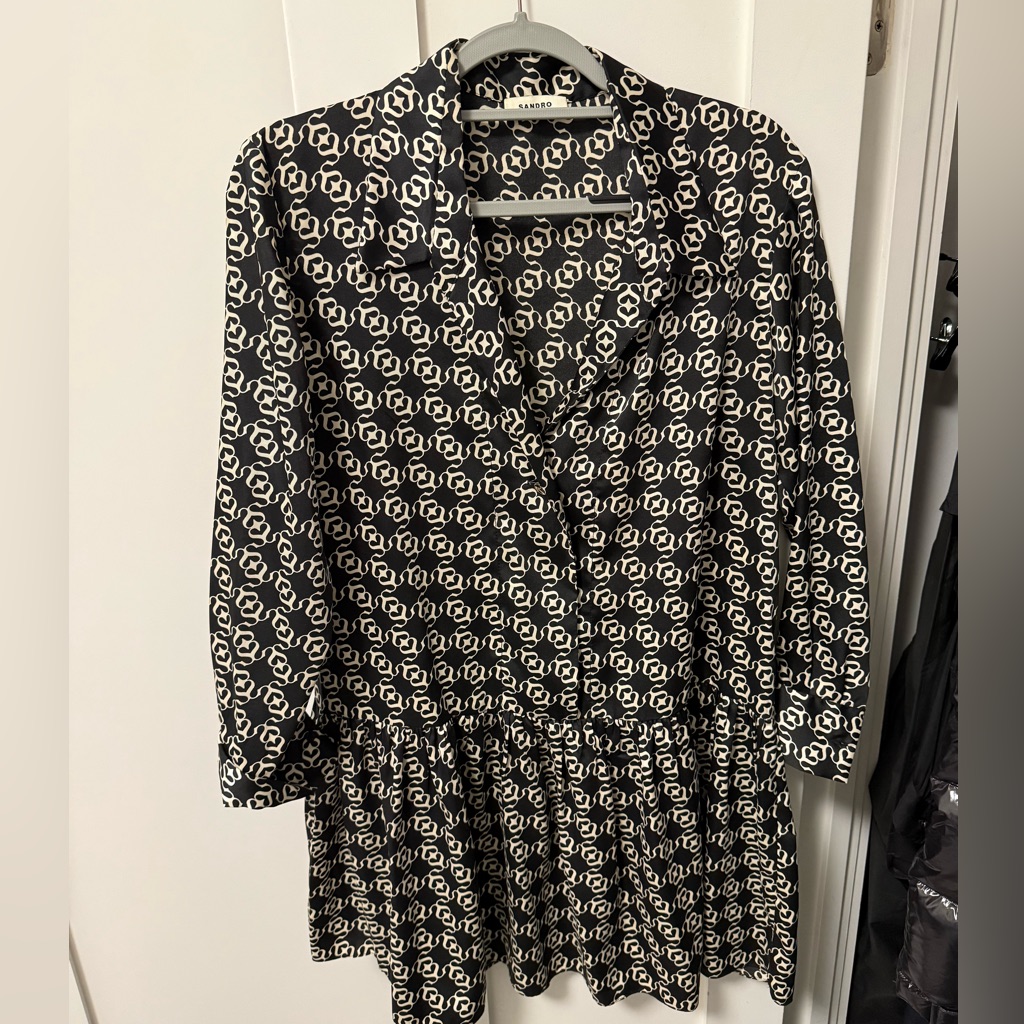Sandro Monochrome Long Sleeve Dress